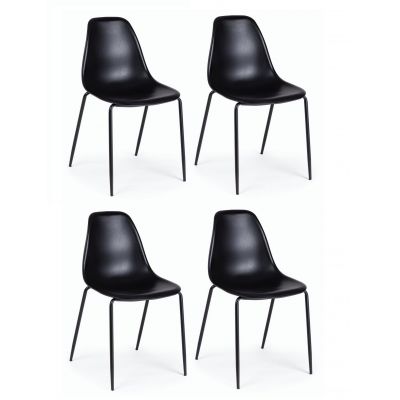 Set 4 scaune din plastic cu picioare metalice Iris Negru, l45xA52xH84 cm