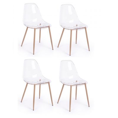 Set 4 scaune din plastic cu picioare metalice Mandy Transparent / Natural, l53xA46xH82 cm