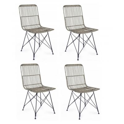 Set 4 scaune din ratan cu picioare metalice Lucila Gri, l45xA55xH85 cm