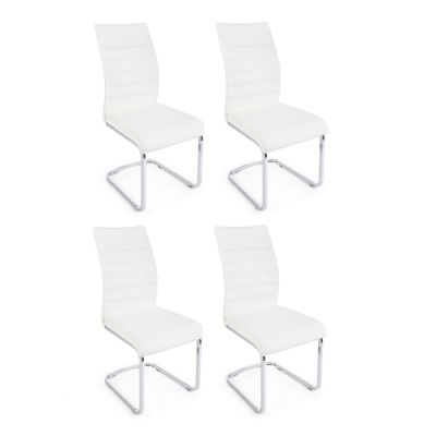 Set 4 scaune tapitate cu piele ecologica si picioare metalice Myra Alb / Crom, l41xA60xH98 cm