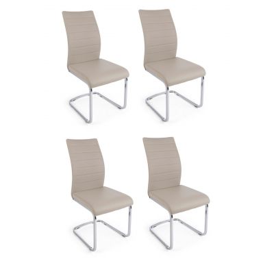Set 4 scaune tapitate cu piele ecologica si picioare metalice Myra Capuccino / Crom, l41xA60xH98 cm
