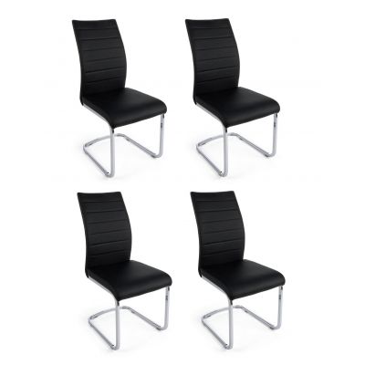 Set 4 scaune tapitate cu piele ecologica si picioare metalice Myra Negru / Crom, l41xA60xH98 cm