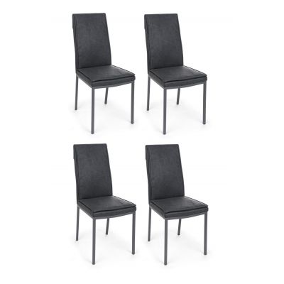 Set 4 scaune tapitate cu piele ecologica si picioare metalice Sofie Antracit / Gri, l43xA59,5xH99,5 cm