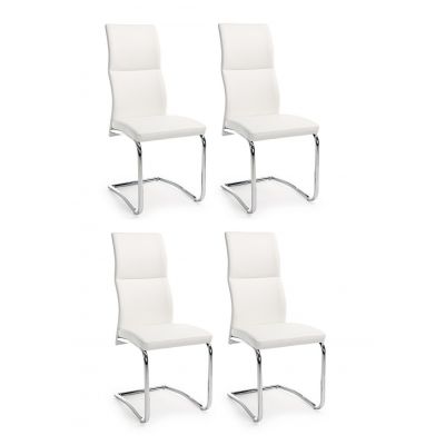 Set 4 scaune tapitate cu piele ecologica si picioare metalice, Thelma Alb / Crom, l44xA58xH104 cm