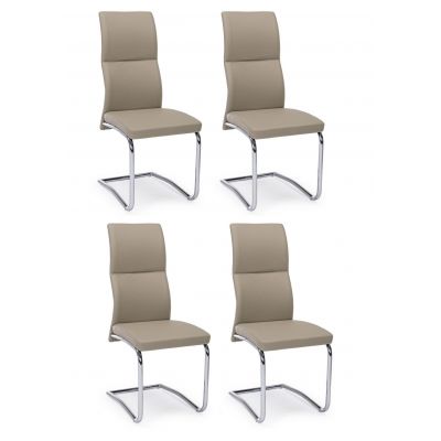 Set 4 scaune tapitate cu piele ecologica si picioare metalice, Thelma Grej / Crom, l44xA58xH104 cm