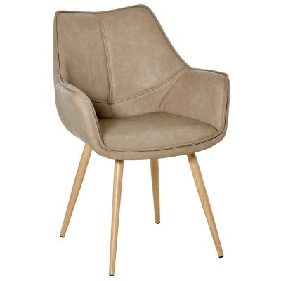 HOMCOM Scaun Modern cu Brațe, Înveliș din Piele Sintetică și Picioare din Metal, 63x61x85 cm, Maro | Aosom Romania