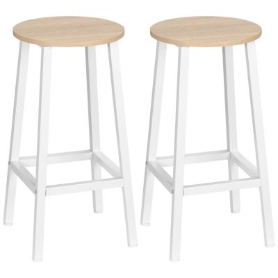 Set 2 scaune de bar HOMCOM, de bucatarie cu suport pentru picioare, alb natural | Aosom Romania