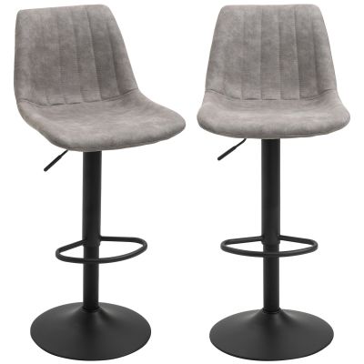 Set de 2 scaune de bar HOMCOM, stil industrial, spatar din microfibra, inaltime reglabila gri | Aosom Romania
