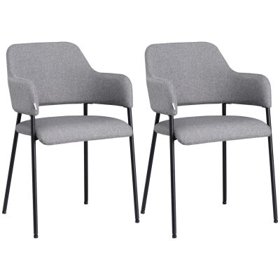 HOMCOM Set de 2 scaune de sufragerie moderne, scaune decorative din material textil la atingere de in cu cotiere | AOSOM RO