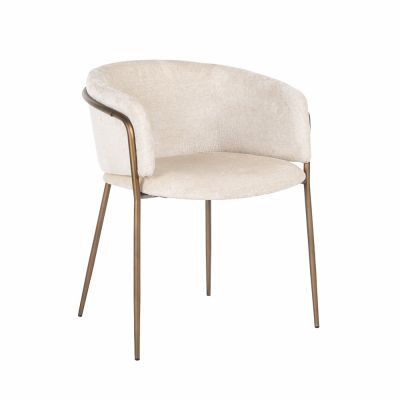 Scaun ignifug tapitat cu Chenille Alb cu picioare din Metal Bronz H78xL61xA58cm Minerva