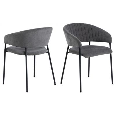 Set 2 scaune tapitat cu stofa si picioare metalice, Ann Gri inchis / Negru, l54,5xA54xH77,5 cm
