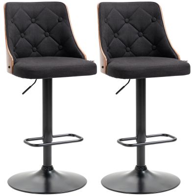 Set de 2 scaune de bar HOMCOM, inaltime reglabila si suport picioare, negru | Aosom Romania
