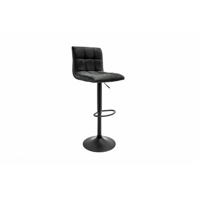 Scaun de bar cu inaltime reglabila tapitat cu Microfibra Gri inchis cu picioare din Metal Negru H95-115xL45xA50cm Modena