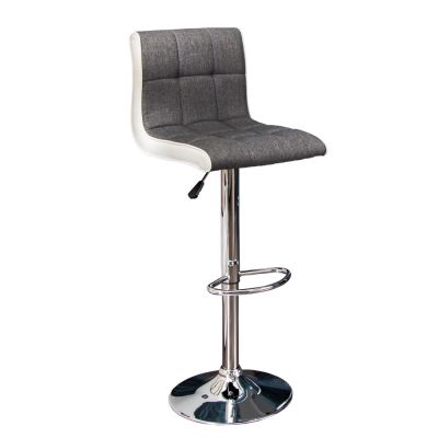 Scaun de bar cu inaltime reglabila tapitat cu Poliester Gri cu picioare din Metal Argintiu H90-115xL45xA50cm Modena