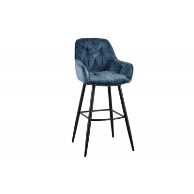 Scaun de bar tapitat cu Catifea Albastru cu picioare din Metal Negru H107xL51xA54cm Milano