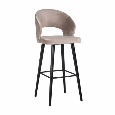 Scaun de bar tapitat cu Catifea Bej cu picioare din Lemn Negru H113xL50xA57cm Savoy