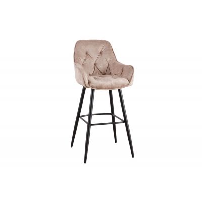 Scaun de bar tapitat cu Catifea Bej cu picioare din Metal Negru H107xL51xA54cm Milano