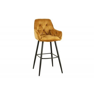 Scaun de bar tapitat cu Catifea Galben cu picioare din Metal Negru H107xL51xA54cm Milano
