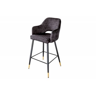 Scaun de bar tapitat cu Catifea Gri antracit cu picioare din Metal Negru/Auriu H104xL51xA60cm Paris