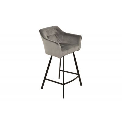 Scaun de bar tapitat cu Catifea Gri cu picioare din Metal Negru H100xL57xA53cm Loft
