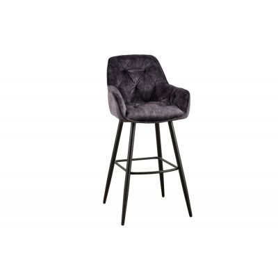 Scaun de bar tapitat cu Catifea Gri cu picioare din Metal Negru H107xL51xA54cm Milano