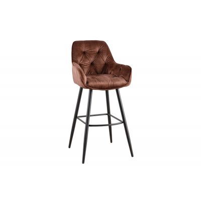 Scaun de bar tapitat cu Catifea Maro cu picioare din Metal Negru H107xL51xA54cm Milano