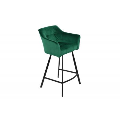 Scaun de bar tapitat cu Catifea Verde cu picioare din Metal Negru H100xL57xA53cm Loft