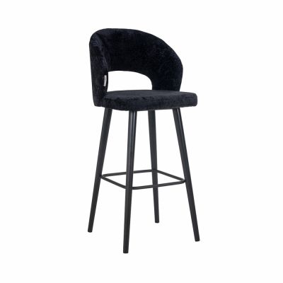 Scaun de bar tapitat cu Chenille Negru cu picioare din Lemn Negru H113xL50xA57cm Savoy