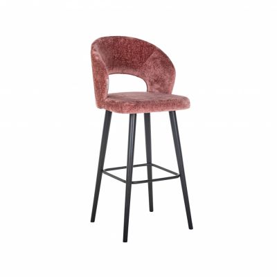 Scaun de bar tapitat cu Chenille Roz cu picioare din Lemn Negru H113xL50xA57cm Savoy