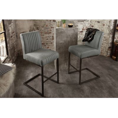 Scaun de bar tapitat cu Microfibra Gri cu picioare din Metal Negru H99xL42xA55cm Big Aston II Scaun de bar tapitat cu Microfibra Gri cu picioare din Metal Negru H99xL42xA55cm Big Aston II