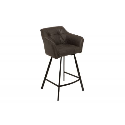 Scaun de bar tapitat cu Microfibra Gri inchis cu picioare din Metal Negru H100xL57xA53cm Loft