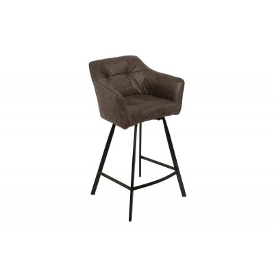 Scaun de bar tapitat cu Microfibra Gri taupe cu picioare din Metal Negru H100xL57xA53cm Loft