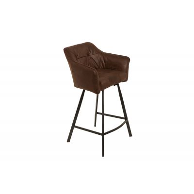 Scaun de bar tapitat cu Microfibra Maro cu picioare din Metal Negru H100xL57xA53cm Loft