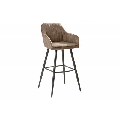 Set 2 scaune de bar tapitat cu Microfibra Maro Taupe cu picioare din Metal Negru H102xL52xA55cm Turin