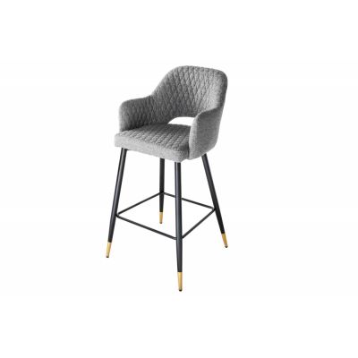 Scaun de bar tapitat cu Stofa Gri cu picioare din Metal Negru/Auriu H104xL51xA60cm Paris