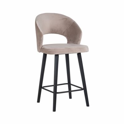 Scaun de insula tapitat cu Catifea Bej cu picioare din Lemn Negru H100xL50xA57cm Savoy