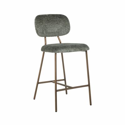 Scaun de insula tapitat cu Stofa Verde deschis cu picioare din Metal Bronz H96xL45xA53cm Xenia