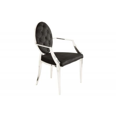 Scaun tapitat cu Catifea Negru cu picioare din Otel inoxidabil Argintiu H92xL63xA64cm Barock Modern