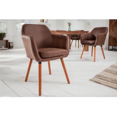 Scaun tapitat cu Microfibra Maro cu picioare din Lemn masiv Maro H83xL57xA62cm Supreme