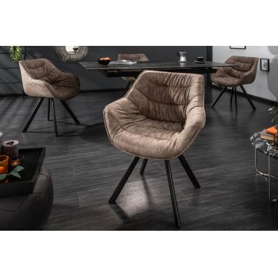 Scaun tapitat cu Microfibra Maro taupe cu picioare din Metal Negru H82xL67xA63cm The Dutch Comfort