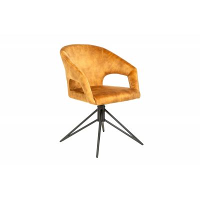 Set 2 scaune rotative tapitat cu Catifea Galben cu picioare din Metal Negru H79xL58xA60cm Eternity