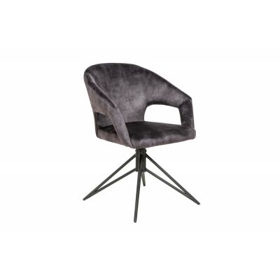 Set 2 scaune rotative tapitat cu Catifea Gri cu picioare din Metal Negru H79xL58xA60cm Eternity