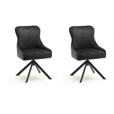 Set 2 scaune rotative tapitate cu stofa si picioare metalice, Sheffield A Oval, Antracit / Negru, l53xA64xH88 cm