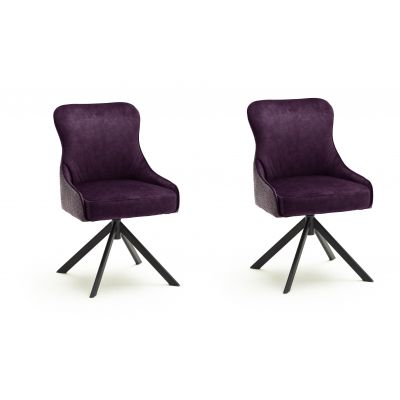 Set 2 scaune rotative tapitate cu stofa si picioare metalice, Sheffield A Oval, Burgundy / Negru, l53xA64xH88 cm