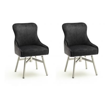Set 2 scaune rotative tapitate cu stofa si picioare metalice, Sheffield A Round, Antracit / Crom, l53xA64xH88 cm