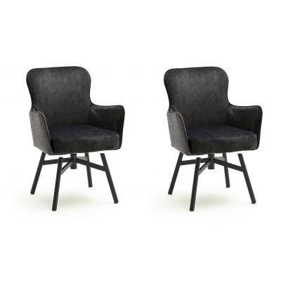 Set 2 scaune rotative tapitate cu stofa si picioare metalice, Sheffield B Round, Antracit / Negru, l62xA64xH88 cm