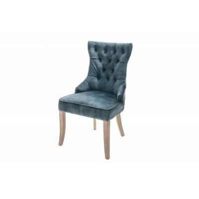 Set 2 scaune tapitat cu Catifea Albastru cu picioare din Lemn masiv Maro H96xL57xA63cm Castle