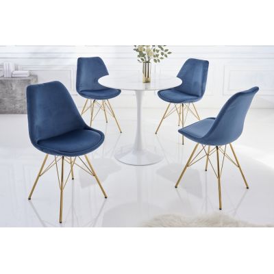 Set 2 scaune tapitat cu Catifea Albastru cu picioare din Metal Auriu H86xL49xA57cm Scandinavia