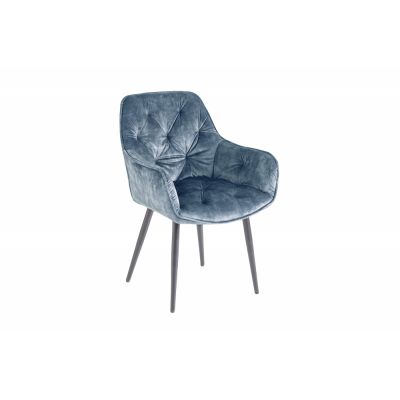 Set 2 scaune tapitat cu Catifea Albastru cu picioare din Metal Negru H84xL59xA62cm Milano