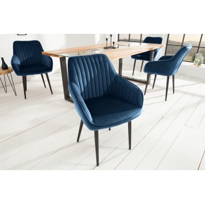 Set 2 scaune tapitat cu Catifea Albastru cu picioare din Metal Negru H84xL60xA61cm Turin